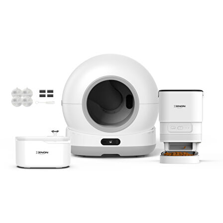 Xenon Smart Akıllı Otomatik Kedi Tuvaleti Paslanmaz Çelik Kaseli Mama Kabı Led Işıklı Su Pınarı ve Filtre 4'lü Pet Seti
