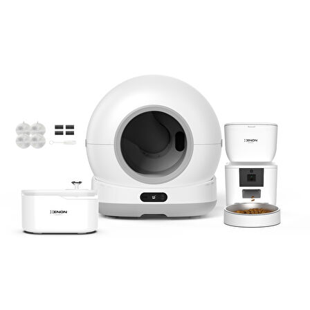 Xenon Smart Akıllı Otomatik Kedi Tuvaleti Paslanmaz Çelik Kaseli 4LT Hazneli Mama Kabı Led Işıklı Su Pınarı ve Filtre 4'lü Pet Seti