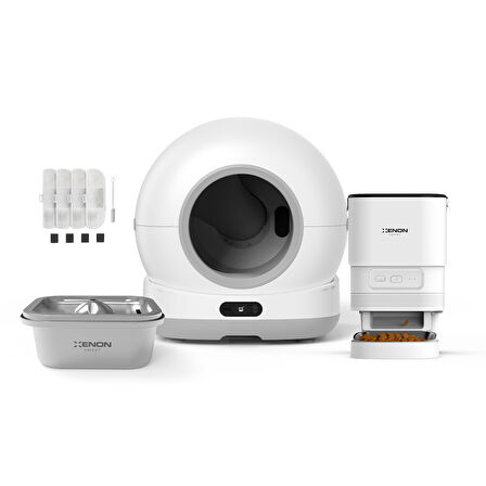 Xenon Smart Akıllı Otomatik Kedi Tuvaleti Paslanmaz Çelik Kaseli Mama Kabı Çelik Hazneli Su Pınarı ve Filtre 4'lü Pet Seti