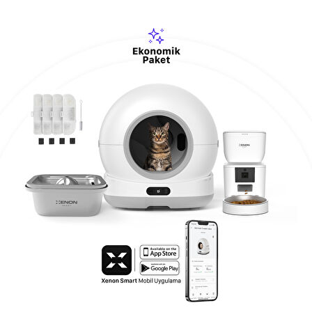 Akıllı Kedi Tuvaleti, Mama Kabı ve Çelik Su Pınarı 4'lü Pet Ürünleri Seti 001