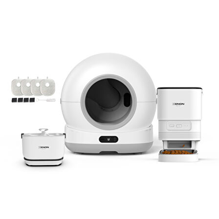 Xenon Smart Akıllı Otomatik Kedi Tuvaleti Paslanmaz Çelik Kaseli Mama Kabı Bataryalı Su Pınarı ve Filtre 4'lü Pet Seti