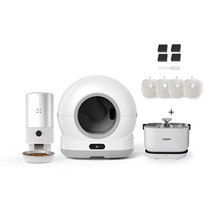 Xenon Smart Akıllı Otomatik Kameralı Kedi Tuvaleti Paslanmaz Çelik Kaseli 5LT Mama Kabı Akıllı Bataryalı Su Pınarı ve Filtre 4'lü Pet Seti