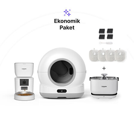 Xenon Smart Akıllı Otomatik Kameralı Kedi Tuvaleti Paslanmaz Çelik Kaseli 4LT Mama Kabı Akıllı Bataryalı Su Pınarı ve Filtre 4'lü Pet Seti