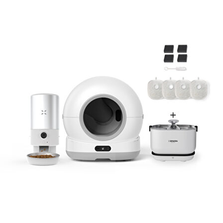 Xenon Smart Akıllı Otomatik Kamerasız Kedi Tuvaleti Paslanmaz Çelik Kaseli 5LT Mama Kabı Akıllı Bataryalı Su Pınarı ve Filtre 4'lü Pet Seti