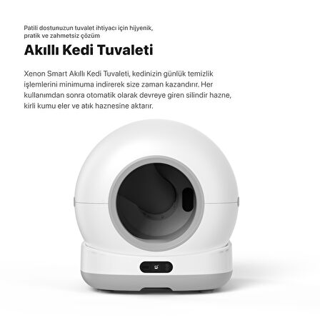 Xenon Smart Akıllı Otomatik Kamerasız Kedi Tuvaleti Paslanmaz Çelik Kaseli 5LT Mama Kabı Akıllı Bataryalı Su Pınarı ve Filtre 4'lü Pet Seti