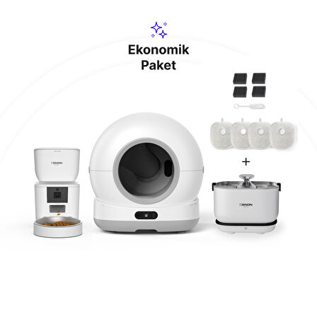 Xenon Smart Akıllı Otomatik Kamerasız Kedi Tuvaleti Paslanmaz Çelik Kaseli 4LT Mama Kabı Akıllı Bataryalı Su Pınarı ve Filtre 4'lü Pet Seti