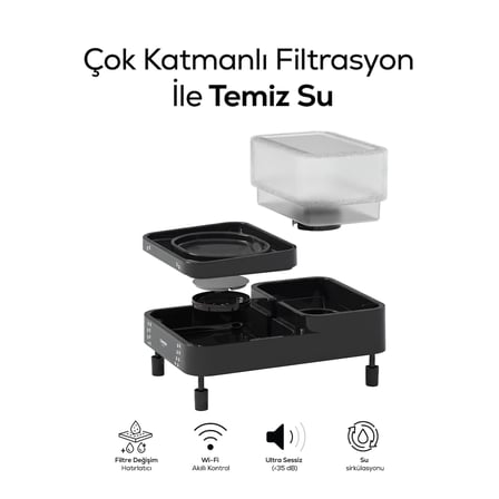 Akıllı Kedi ve Köpek Su Pınarı | 6.5L + 1.5L, WiFi, Otomatik, Çoklu Filtreli (X8656)