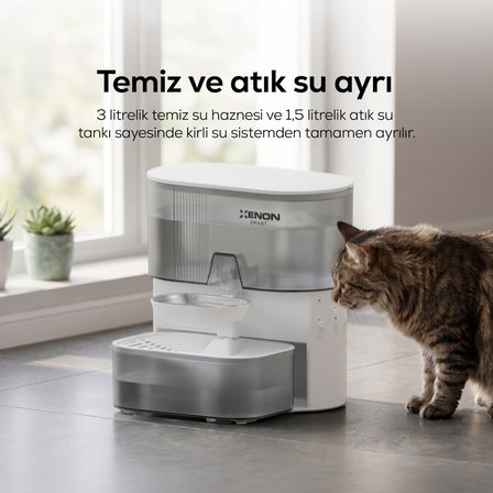 Kedi Su Pınarı | Otomatik, 3L, 2000 mAh, Taze Su Döngüsü, Çelik Kase (X8659)