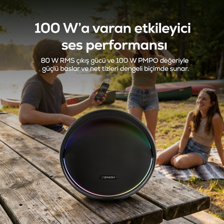 Aura Bluetooth Hoparlör | 80W RMS, 12000 mAh, Işıklı, TWS, IPX4 (X6710-Siyah)