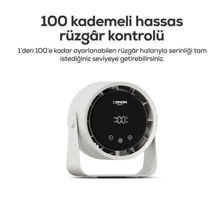 Xenon Smart Taşınabilir Masaüstü Fanı | 100 Kademe Kontrol, Şarjlı, Dokunmatik Ekran, 2000mAh, USB-C (X6113)