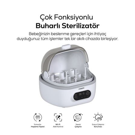 Xenon Smart Çok Fonksiyonlu Biberon Sterilizatörü ve Kurutucu – Buharlı, Mama Isıtıcılı, Wi-Fi Akıllı Kontrol