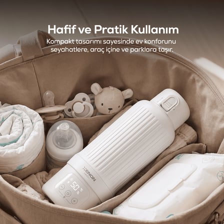 Xenon Smart Taşınabilir Su Isıtıcı | Modüler Bataryalı, 500 ml, Paslanmaz Çelik, Sıcaklık Ayarlı, Mama ve Süt Isıtıcı (X1004)