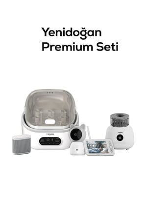 Xenon Smart Yenidoğan Premium Seti (4'lü) | Biberon Sterilizatörü, Biberon Isıtıcı, Beyaz Gürültü Makinesi ve Monitörlü Bebek Kamerası