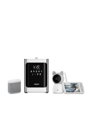 Uyku Takip Premium Seti (3'lü) | Monitörlü Beyaz Bebek Kamerası 5 inç, 4.8 L Hava Nemlendirici ve Beyaz Gürültü Makinesi