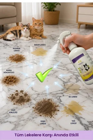 Kedi Kumu ve Tuvaleti Koku Giderici - Bebek Pudrası Kokulu İdrar ve Çişi Leke Çıkarıcı Sprey 250 ml
