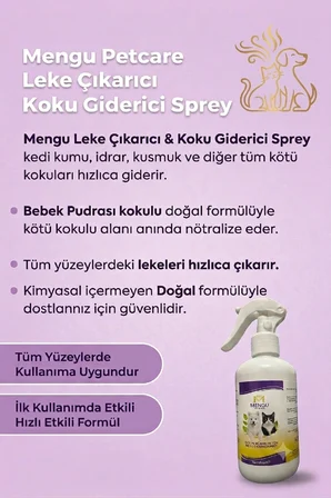 Kedi Kumu ve Tuvaleti Koku Giderici - Bebek Pudrası Kokulu İdrar ve Çişi Leke Çıkarıcı Sprey 250 ml