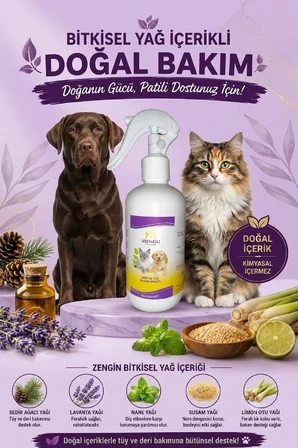 Kedi Köpek Kıtık Açıcı Kolay Tarama Tüy Dökülmesi Önleyici Bitkisel Tüy Deri Bakım Spreyi 250 ml