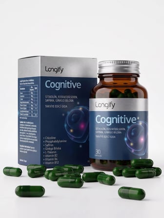 Cognitive Sitikolin, Fosfatidilserin, Safran, Ginkgo Biloba, L-Teanin, B2, B6 ve B12 Takviye Edici Gıda 30 Kapsül