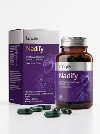 Nadify NR, NMN, PQQ, Alfa Lipoik Asit ve TMG, NAD+ Öncülü Takviye Edici Gıda 30 Kapsül