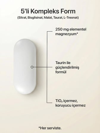 5-in-1 Magnesium; Magnezyum Bisglisinat, Sitrat, Malat, L-Treonat, Taurat ve Taurin 60 Tablet