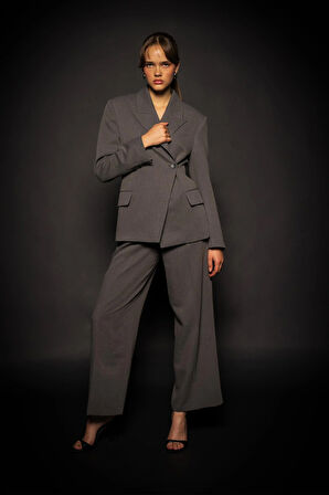 Kadın Antrasit Çift Pileli Oversize Pantolon