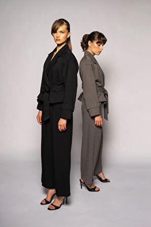 Kadın Siyah Çift Pileli Oversize Pantolon