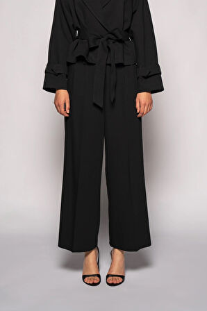 Kadın Siyah Çift Pileli Oversize Pantolon