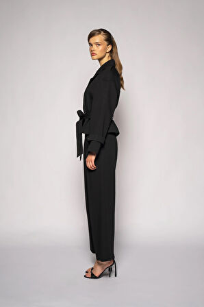 Kadın Siyah Çift Pileli Oversize Pantolon