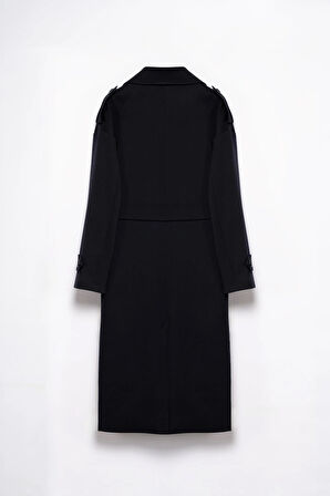 Kadın Lacivert Kemerli Uzun Trençkot