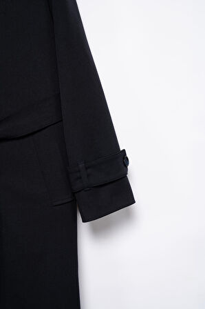 Kadın Lacivert Kemerli Uzun Trençkot