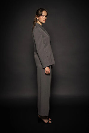 Kadın Antrasit Asimetrik Kruvaze Blazer