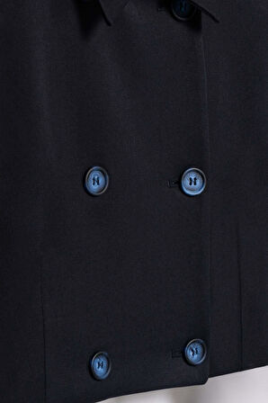 Kadın Lacivert Apolet Detaylı Crop Blazer