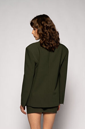 Kadın Açık Haki Gül Detaylı Yakasız Blazer