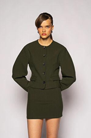 Kadın Açık Haki Çan Kesim Mini Etek