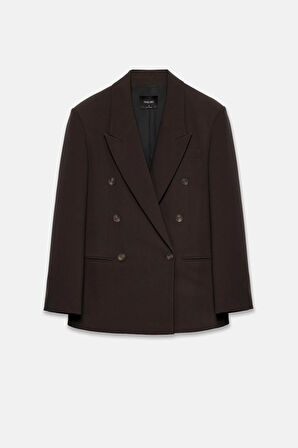 Kadın Kahverengi Basene Oturan Oversize Blazer