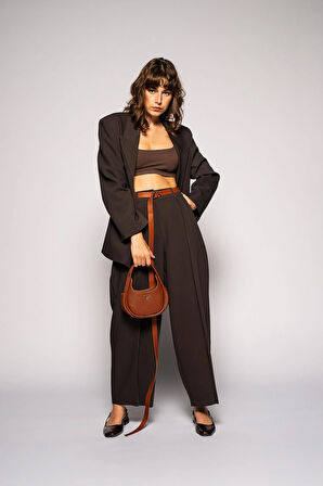 Kadın Kahverengi Basene Oturan Oversize Blazer