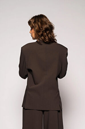 Kadın Kahverengi Basene Oturan Oversize Blazer