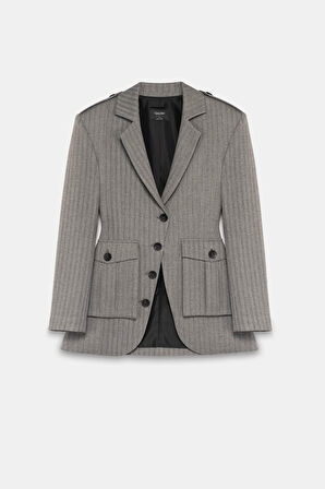 Kadın Gri Körüklü Cepli Apoletli Blazer