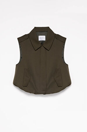 Kadın Haki Gömlek Yaka Beli Lastikli Yelek