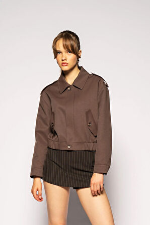 Kadın Açık Kahve Apoletli Gabardin Ceket