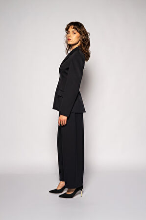 Kadın Lacivert Derin Pileli Varil Pantolon