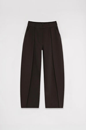 Kadın Kahverengi Derin Pileli Varil Pantolon