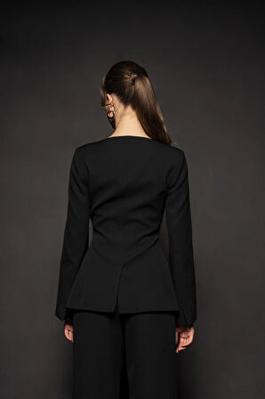 Kadın Siyah Geniş Yaka Blazer