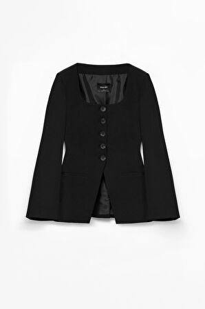 Kadın Siyah Geniş Yaka Blazer