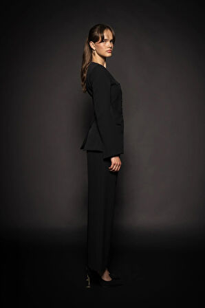 Kadın Siyah Bol Paça Pileli Pantolon