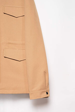 Kadın Camel Deri Yakalı Gabardin Ceket