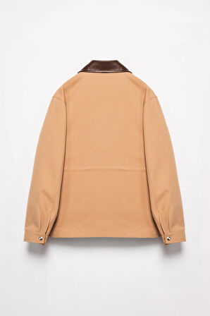 Kadın Camel Deri Yakalı Gabardin Ceket