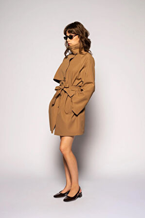 Kadın Camel Rüzgarlıklı Dik Yaka Trençkot