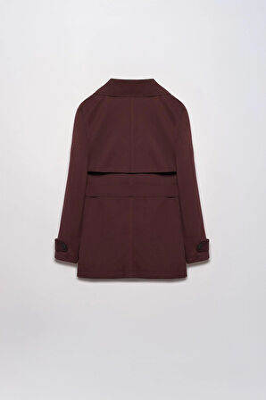 Kadın Bordo Kemerli Kısa Trençkot