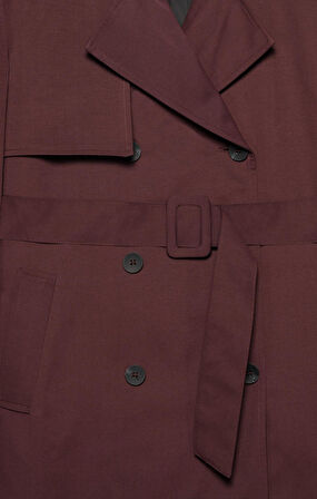 Kadın Bordo Kemerli Kısa Trençkot